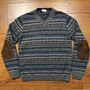 Junya Watanabe Comme Des Garcon Sweater Mens S Blue Stripe Wool Elbow Patches